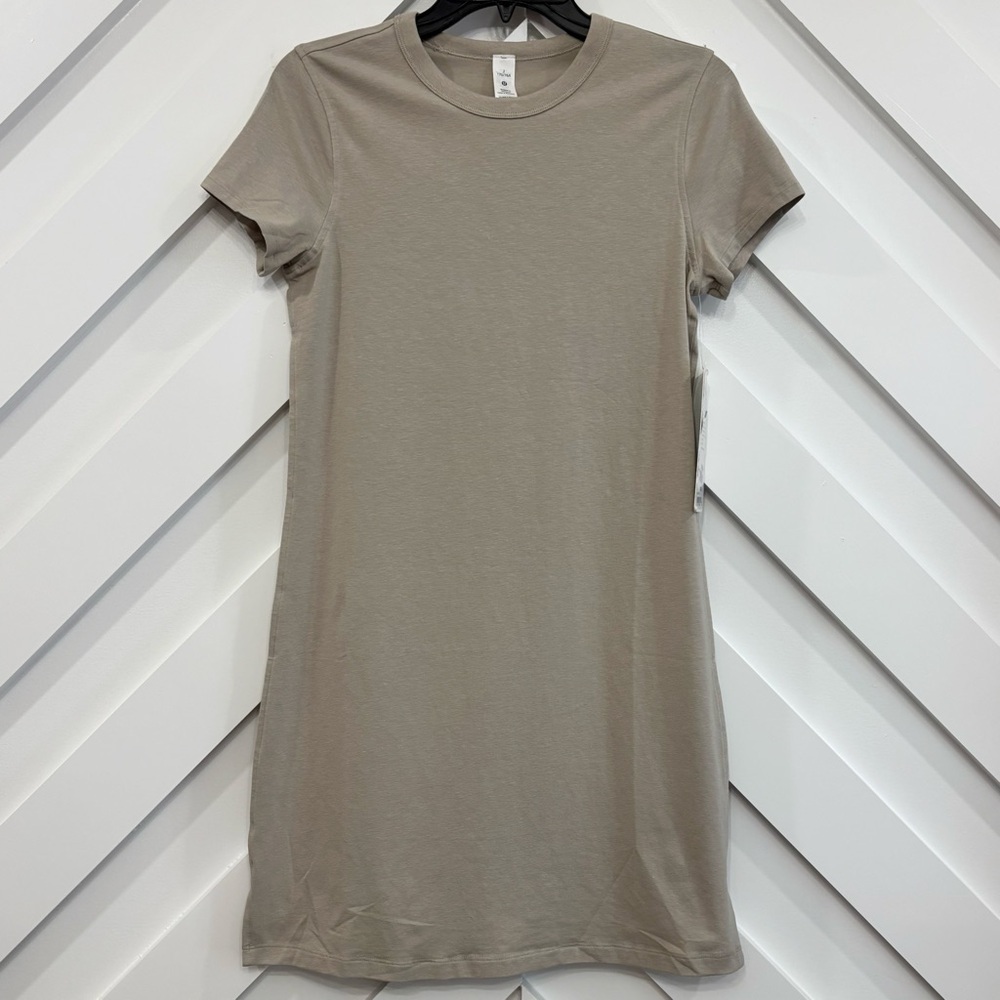 NWT Lululemon Classic Fit Cotton Blend T Shirt Dress Size 2 In Raw Linen